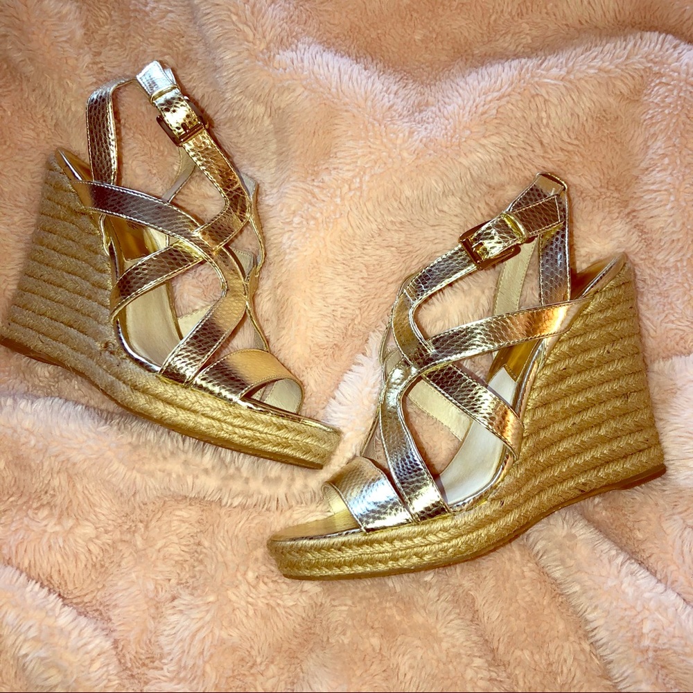 Michael Kors gold “Palm Beach” strappy espadrilles